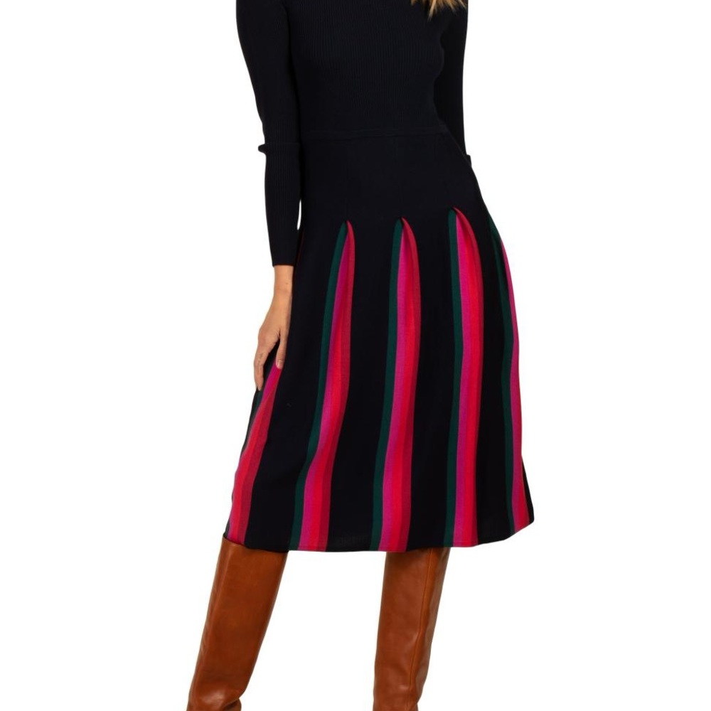 Trina Turk “Vienna” Merino Wool Sweater Dress With Multicolor Pleats - Size XL